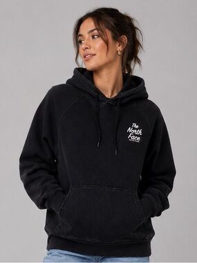 The North Face Women's Black Graphic Pullover Hoodie Size Large |White Logo|